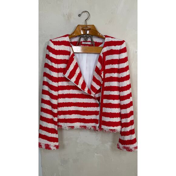Alice + Olivia Stanton Stripe Tweed Jacket  Luxe Designer Statement Blazer Sz L - Picture 7 of 7
